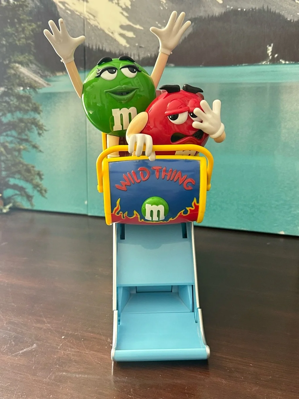 M&M's Wild Thing Roller Coaster Ride Dispenser Green Red MM Vtg Candy